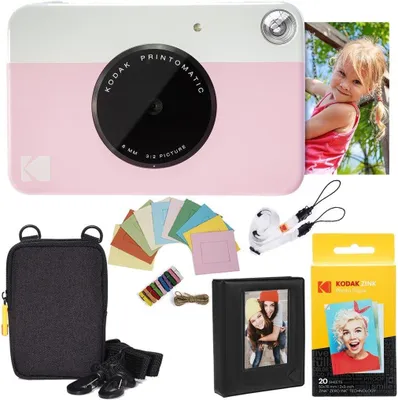 Zdjęcie produktu dla Aparat fotograficzny Kodak Printomatic do natychmiastowych zdjęć (różowy) w zestawie z papierem do zdjęć (20 arkuszy), etui
