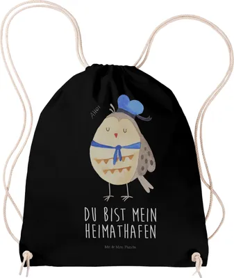 Produktbild von Mr. & Mrs. Panda Jutebeutel Eule Matrose - Schwarz - Geschenk, rucksack stoff, sporttasche klein, Stoffbeutel, Owl, Verliebt, wander, Heimathafen, Seefahrer