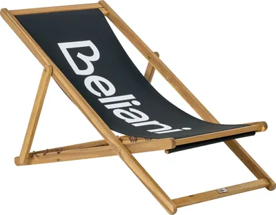 Produktbild von BELIANI Liegestuhl Hellbraun Akazienholz mit Schwarzer Stoff-Bespannung Beliani-Logo Verstellbare Rückenlehne Kappbar Modern Garten Balkon Terrasse
