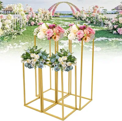 Immagine prodotto di Portavaso - Decorazione per tavola - Set da 4 - Metallo - Rettangolare - Geometrico - Ideale per matrimoni e feste - Decorazione floreale