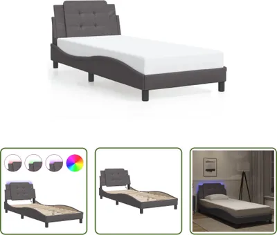 Produktbild von The Living Store Bettgestell mit LED Grau 100x200 cm Kunstleder