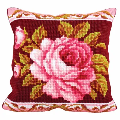 Produktbild von Kissenbezug mit Kreuzstichmuster "Romantische Rose II" (CdA), Artikelnummer 5179, 40x40 cm, gesticktes Design