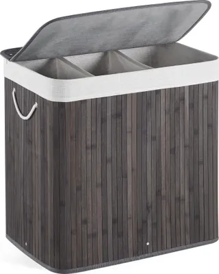 Image de Mondeer Panier à linge en bambou 150 litres avec 3 compartiments Gris
