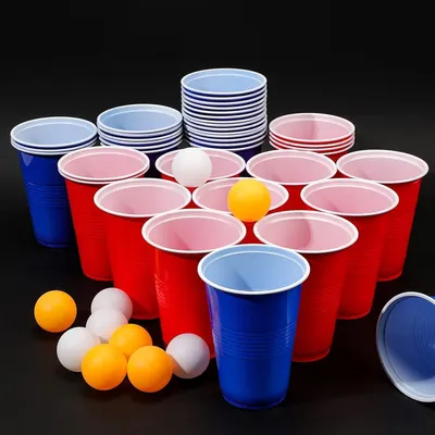 Zdjęcie produktu dla Zestaw kubków do piwnego ponga 50 kubków 5 piłek 473 ml Plastikowe kubki imprezowe