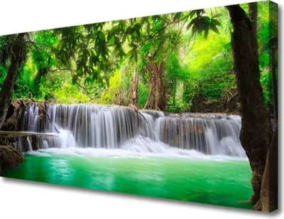 Produktbild von Tulup Leinwand-Bilder 100x50 Wandbild Canvas Kunstdruck Wasserfall See Wald Natur