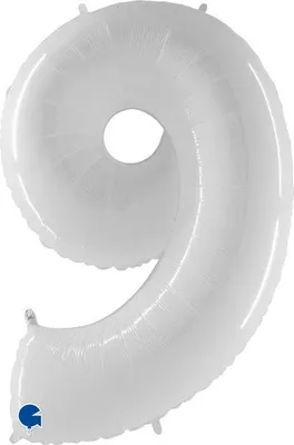 Zdjęcie produktu dla Balon Foliowy Cyfra 9, Biała Shiny 102cm Grabo
