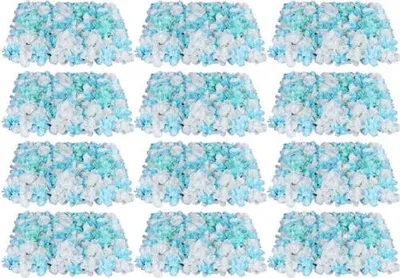 Produktbild von 12Pcs Künstliche Blumen Wand Gefälschte Rosenwand Hochzeit Weihnachten Party Foto Hintergrund 40x60cm Kunstblumen Blau Weiß