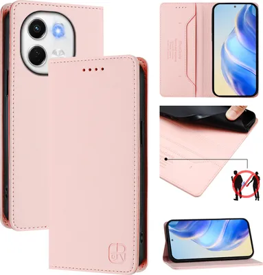 Produktbild von Lederhülle für Tecno Spark 30 5G/Pova 6 Neo 5G Hülle Flip Brieftasche Kartenfächern Ständer Schutzhülle Pink