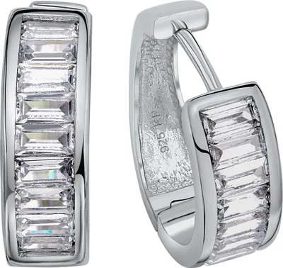 Produktbild von V Creolen 925/- Sterling Silber 1,6cm Silbergrau Zirkonia weiß 360210233