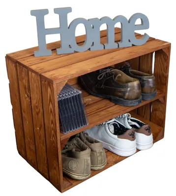 Produktbild von Holzkiste "Johanna" mit Mittelbrett längs lasiert in ocker 50x40x30cm Schuhregal Holzkiste Weinkiste Apfelkiste Regalkiste