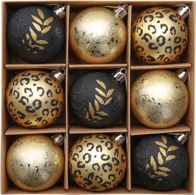 Produktbild von Valery Madelyn Weihnachtskugeln 9 Stücke 6CM Kunststoff Christbaumkugeln Gold Schwarz