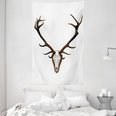 Produktbild von ABAKUHAUS Geweih Wandteppich und Tagesdecke, Rotwild-Hirsch Knochen Mounted aus Weiches Mikrofaser Stoff Waschbar ohne Verblassen Digitaldruck, 140 x 230 cm, Hellgrau und Braun