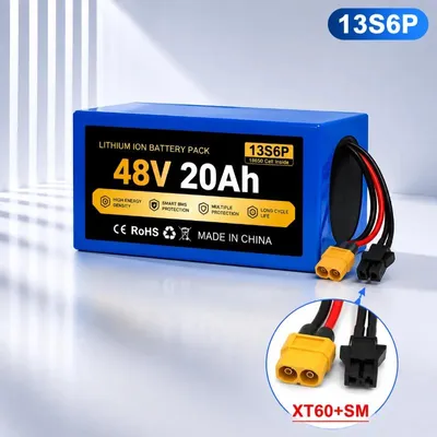 Produktbild von Lithium-Ionen-Akkupack für E-Bike und E-Scooter - 13S6P 48 V - 20 Ah - 960 Wh - 18650-Zellen - BMS-Schutz - XT60-SM-Ladegerät