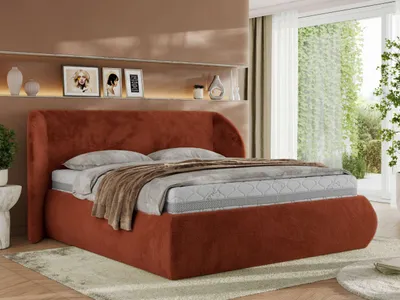 Produktbild von MKS MEBLE Polsterbett mit Bettkasten CAELA CLASSIC Bett mit Stauraum und Gasdruckfeder Doppelbett Multipocket Matratze ELORI LUX 160x200 Orange Plüsch