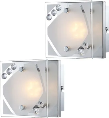 Produktbild von 2er Set LED Wandleuchte, Glas satiniert, Kristalle, H 9 cm