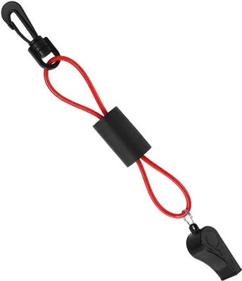 Bootflöte mit Schnur - Notfallzubehör für Bootfahren/Campen/Jagen - Kunststoff - Gesamtlänge 25 cm - Rot/Schwarz