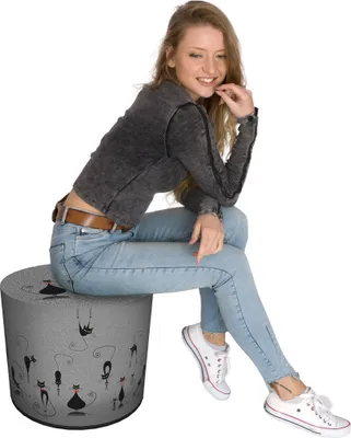 Produktbild von Bertoni Deko- Pouffe | Hocker | Stoffhocker | Ottomane | Sitzpouffe | D40 x 40 cm | Pouffe für Garten oder Wohnzimmer | Druck Cats