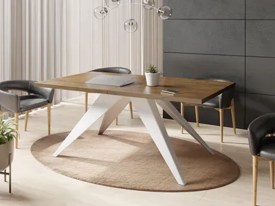 Produktbild von Esstisch Venus im Modern Still, Rechteckig Tisch - Ausziehbar von 140 cm bis 240 cm, Pulverbeschichtete Weiße Metallbeine - 140 x 80 cm - Lefkas Eiche