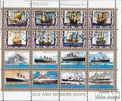 Produktbild von Briefmarken Ajman 1973 Mi 2877-2892 Kleinbogen (kompl.Ausg.) gestempelt Schiffe
