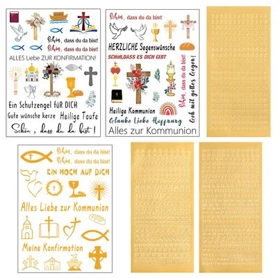 3 Bogen Aufkleber für Taufkerzen, Wasserfolie, Stil B