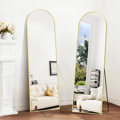 Produktbild von Ganzkörperspiegel 150x40cm Bogen Standspiegel mit Gold Aluminiumrahmen zum Stehen Anlehnen Hängen