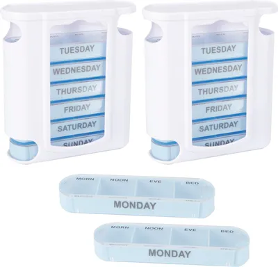 Imagen del producto de Caja portátil de 28 compartimentos para guardar medicamentos, ideal para organizar pastillas semanales, perfecta para uso doméstico y viajes