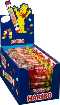 Produktbild von Haribo Roulette Fruchtgummi Geschmack Rolle 25g 50er Display