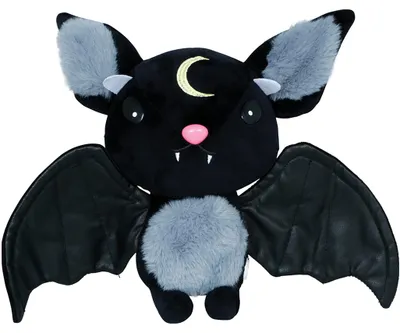 Produktbild von Fledermaus Kuscheltier Vampir Plüschtier mit Mondsichel & Vampirzähnchen 25 x 25 x 10 cm Gothic Geschenk Halloween Deko