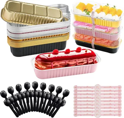 Produktbild von 30er Set Mini Kuchenform mit Deckel & Löffel 200ml Aluminium Cupcake Behälter