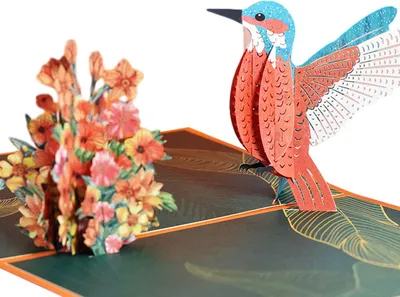 Obrázek produktu pro Krásné, ručně vyráběné pop-up přání s motivem kolibříka z papíru, 5x7 palců (3D přáníčko), přání pro maminku, "Myslím na tebe", přání lásky