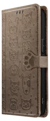 Zdjęcie produktu dla Avizar, etui z klapką na iPhone'a 16e z motywem kota i psa, szare