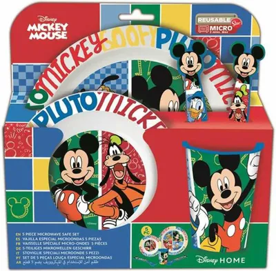 Imagen del producto de Juego de platos de Mickey Mouse de Disney, apto para microondas, set de 5 piezas de vajilla infantil con base antideslizante
