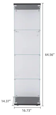 Image de Vitrine – Armoire vitrée autoportante – 4 étagères – Porte en verre – Pour le salon – 42,5 x 36,5 x 164 cm – Noir