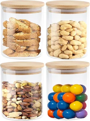 Produktbild von 4 Stück Vorratsglas mit Holzdeckel, Aufbewahrungsgläser 450ML für Spagetti, Getreide Bohnen, Gewürze, Kaffee, Zucker