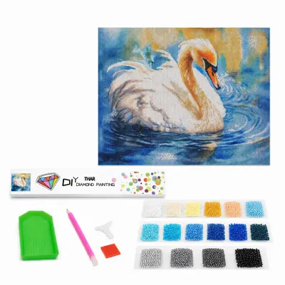 Imagen del producto de Kit completo para pintura con diamantes THAR, diseño de cisne blanco, 40 x 50 cm