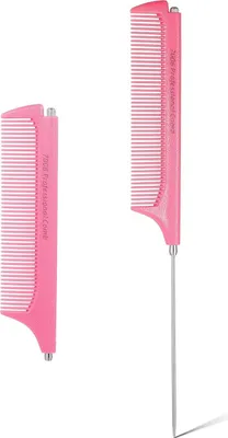 Produktbild von Teleskop Stielkamm Edelstahl Friseur Kamm Rosa Antistatisch Rattenschwanzkamm