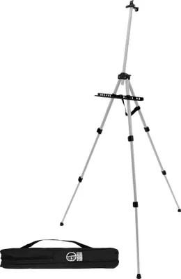Produktbild von ECD Germany Staffelei aus Aluminium, Höhenverstellbar von 50-156 cm, Silber, Stabil und Ultraleicht, faltbar, Leinwände bis 80 cm, Tischstaffelei Atelierstaffelei Feldstaffelei mit Tragetasche