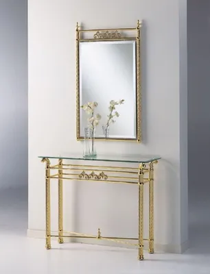 Produktbild von Casa Padrino Luxus Messing Spiegelkonsole - Luxus Messing Konsole mit Glasplatte und Wandspiegel - Luxus Möbel - Garderoben Möbel - Hotel Möbel - Luxus Qualität - Italy
