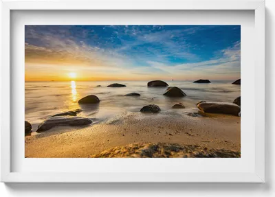 Produktbild von Sonnenaufgang an der Ostsee– Wandbild mit Rahmen – Gerahmtes Bild  – Wanddekoration – 60x40 cm –  Schwarz Rahmen