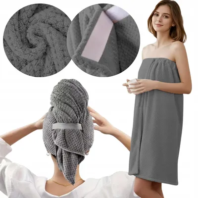Produktbild von Badetuch Set aus Mikrofaser - 140x85 cm - Saunakilt mit Haarturban - Grau