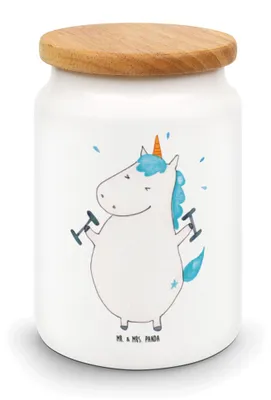 Produktbild von Mr. & Mrs. Panda Dose Einhorn Fitness - Weiß - Geschenk, vorratsbox, Diät, Unicorn, Fitnessstudio, Gym, Kaffeedose, Sport, Abnehmen, Keksdose, zuckerdose, behälter