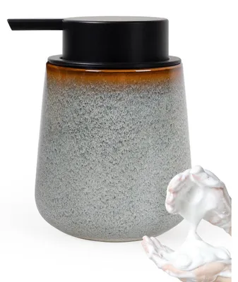Obrázek produktu pro Dávkovač mýdla na pěnu, keramický, 350 ml, bílý/hnědý, s velkou pumpou, vhodný pro kuchyň a koupelnu, s možností doplňování