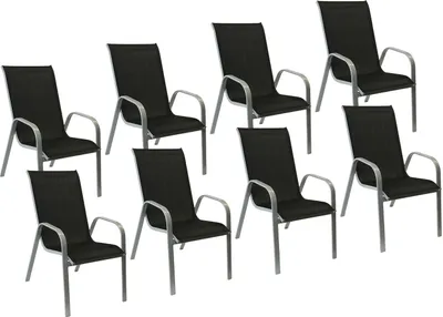 Image de Lot de 8 chaises MARBELLA en textilène noir - aluminium gris