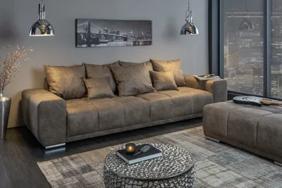 Produktbild von riess-ambiente Big Sofa ELEGANCIA 285cm taupe Microfaser XXL Couch inkl. Kissen Federkern Eckcouch Ecksofa