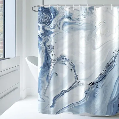 Produktbild von Duschvorhang, hellblauer Marmorstoff für Badezimmer, 180 x 180 cm