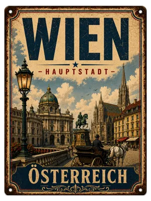 Produktbild von Blechschild 20x30cm Wien Österreich Hauptstadt Vintage Städte Schild Metallschild Stadtmotiv Reise Deko Wanddeko AstraDesign