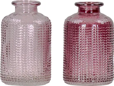 Produktbild von 2er Set Vase H10cm Rosa Glas Blumenvase Tischdeko Frühling Blumendeko Glasvase