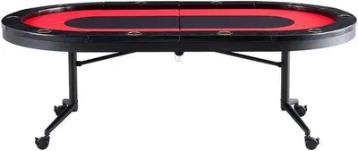 Produktbild von Pokertafel für 10 Spieler, ovales 90-Zoll-Blackjack- und Texas Hold'em-Tisch mit bekleideten Schienen und rostfreier Stahltischbecherhalter, tragbar, falbar, Casino-Kartentisch