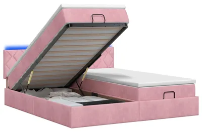 Productafbeelding van Ottomaanbed met matras en LED-verlichting, roze, 180 x 200 cm, fluweel