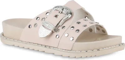 Produktbild von VAN HILL Damen Pantoletten Sandalen Nieten Schnallen Profil-Sohle Schuhe 840995, Farbe: Beige, Größe: 39